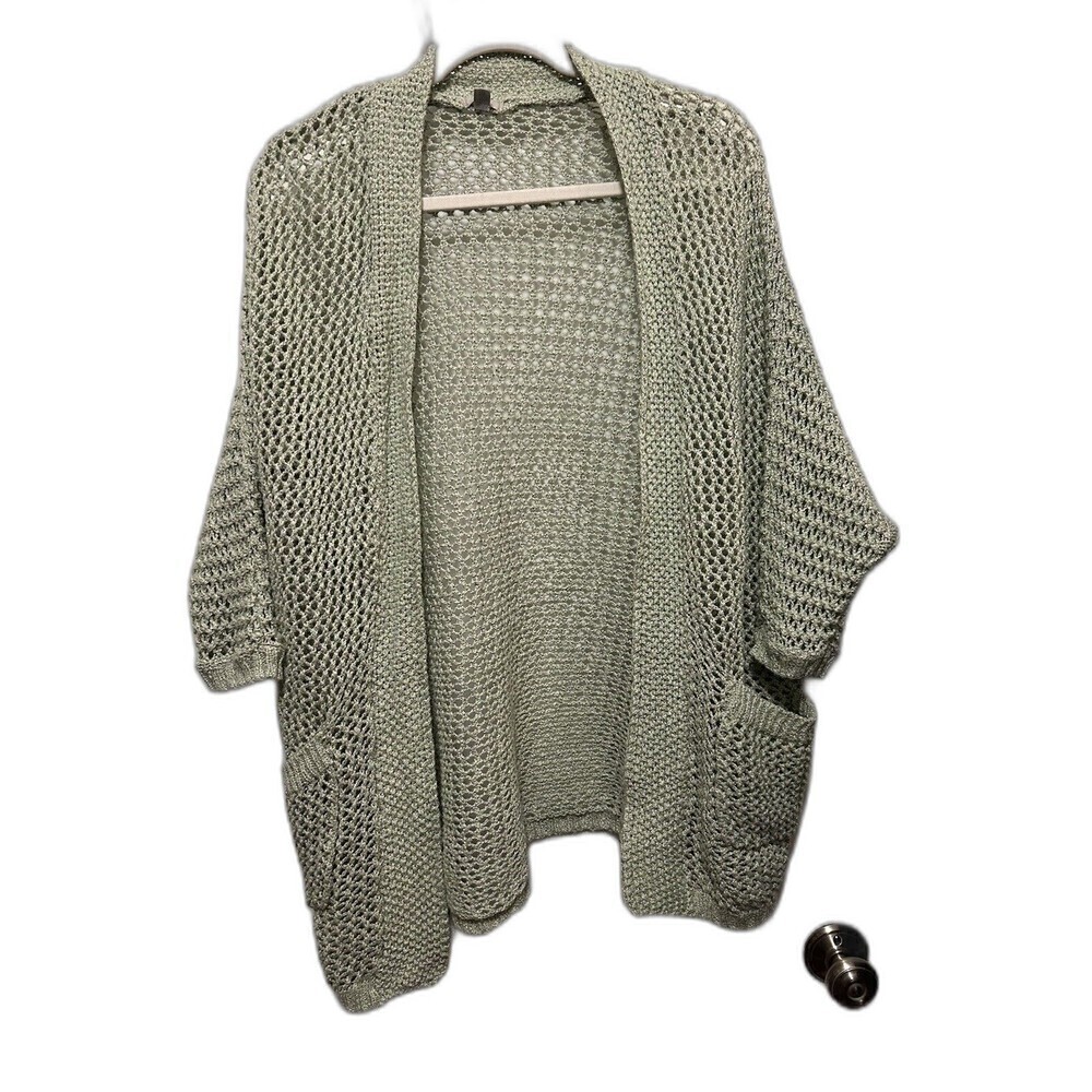 Ecote Open Knit Sweater Cardigan Duster Women’s Small Green Boho grandma coastal